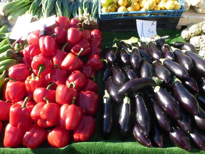 Goede combinatie tussen rode paprika en aubergines.