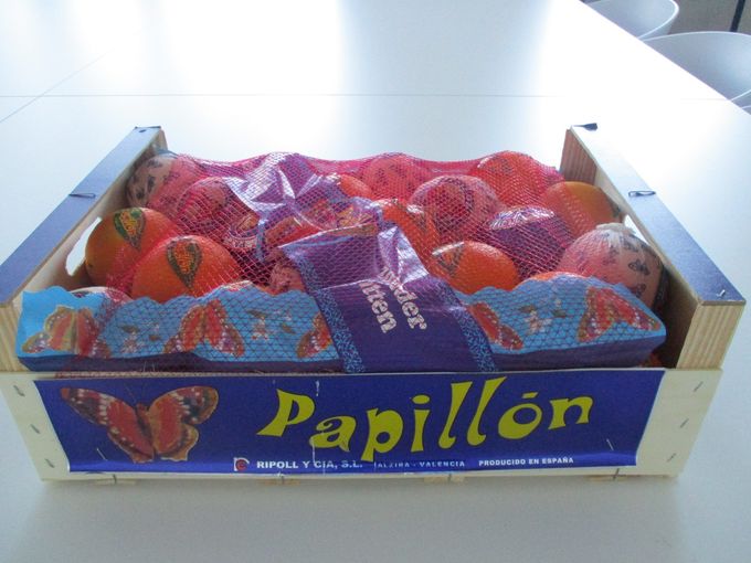 Mooie verpakking van Papillon appelsienen in 10kg kist.