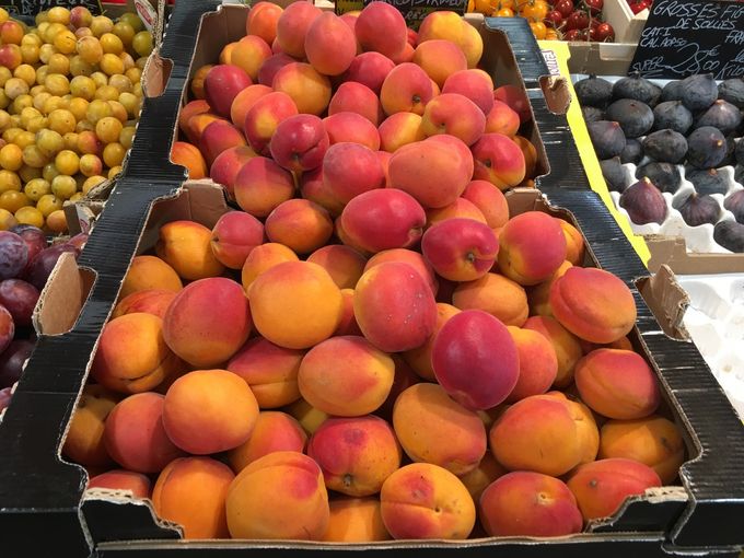 Mooie abrikozen op de markt in Frankrijk.